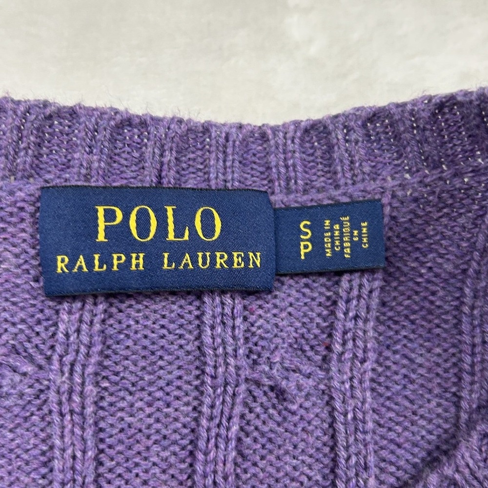 Polo Ralph Lauren Cable Knit Sweater Womens Small Purple Cotton Pony Logo - Picture 2 of 5
